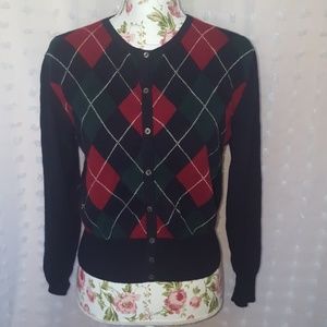 Lord&Taylor 2-Ply Cashmere Argyle Cardigan EUC